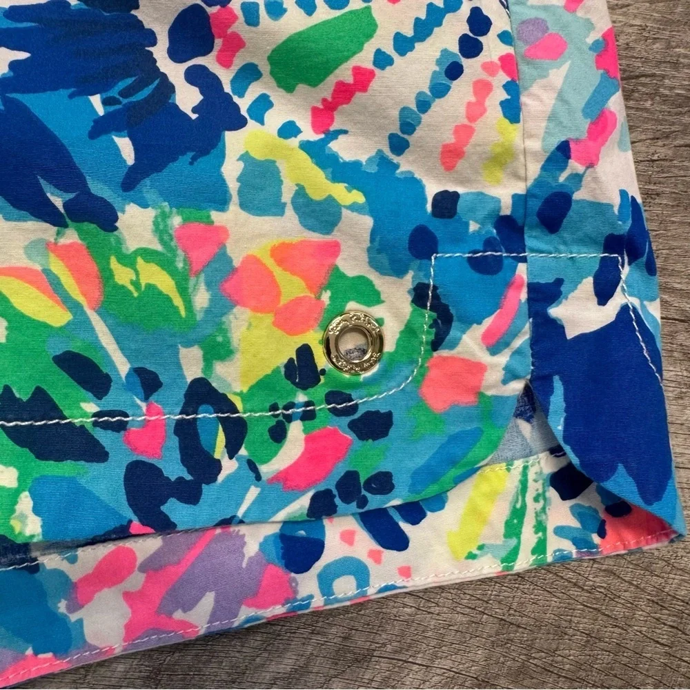 Lilly Pulitzer Dive In Ocean View Boardshorts Tie Dye Elastic Waist Womens Sz. S